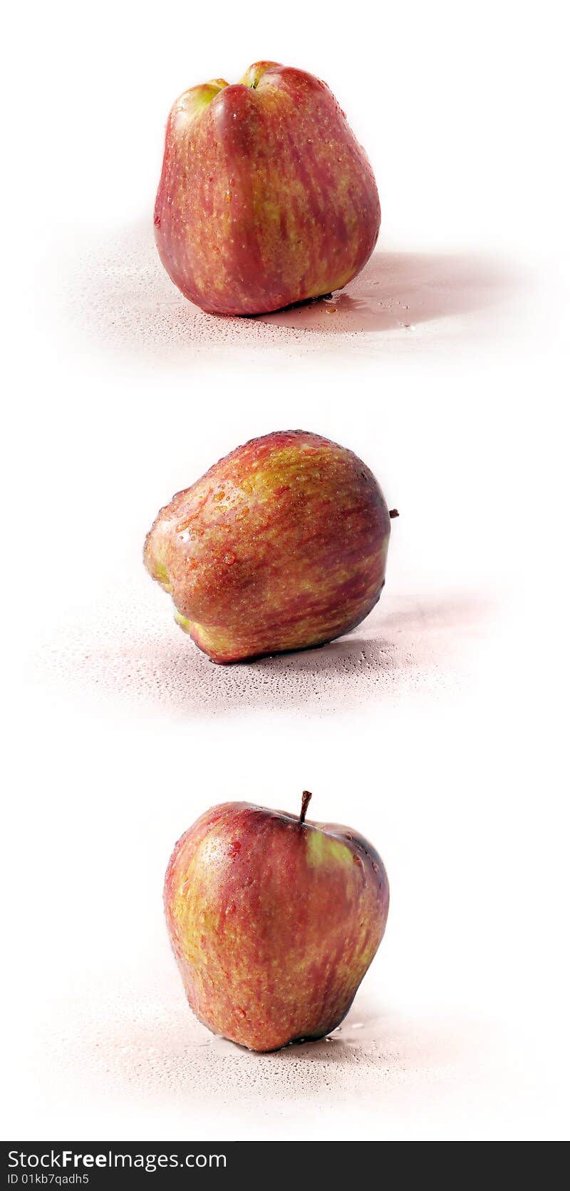 Apple in the three positions on a white background.