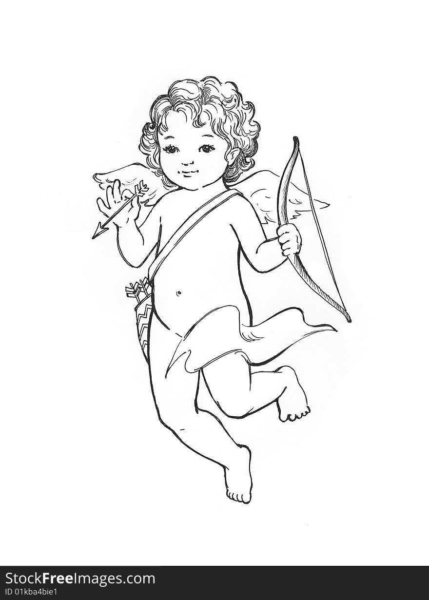 Angel baby sketch pen illustration