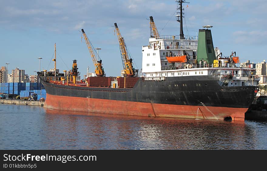 A ship in the harbour of alexandria waiting for the cargo. A ship in the harbour of alexandria waiting for the cargo