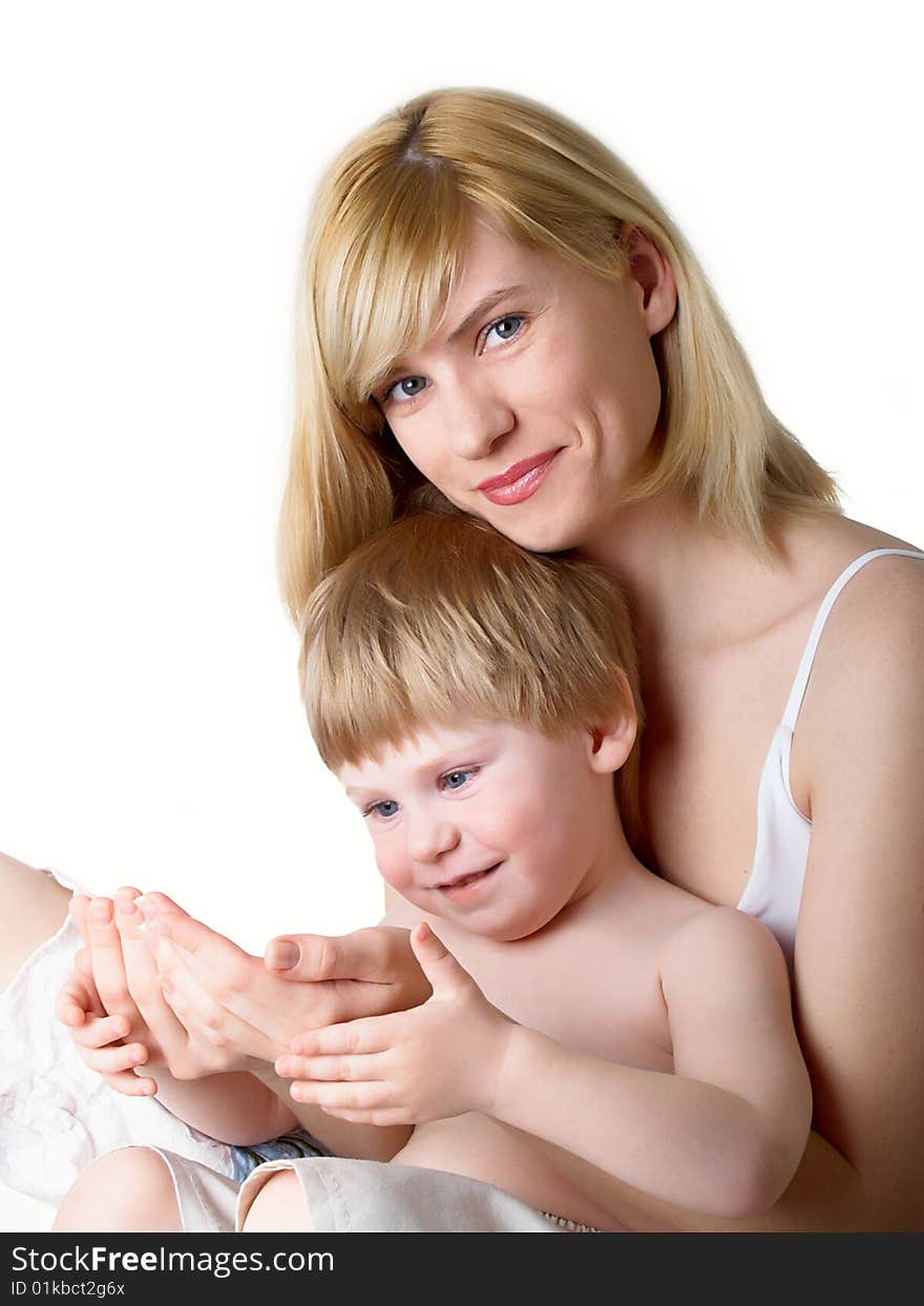 The little boy with mum on the isolated. The little boy with mum on the isolated