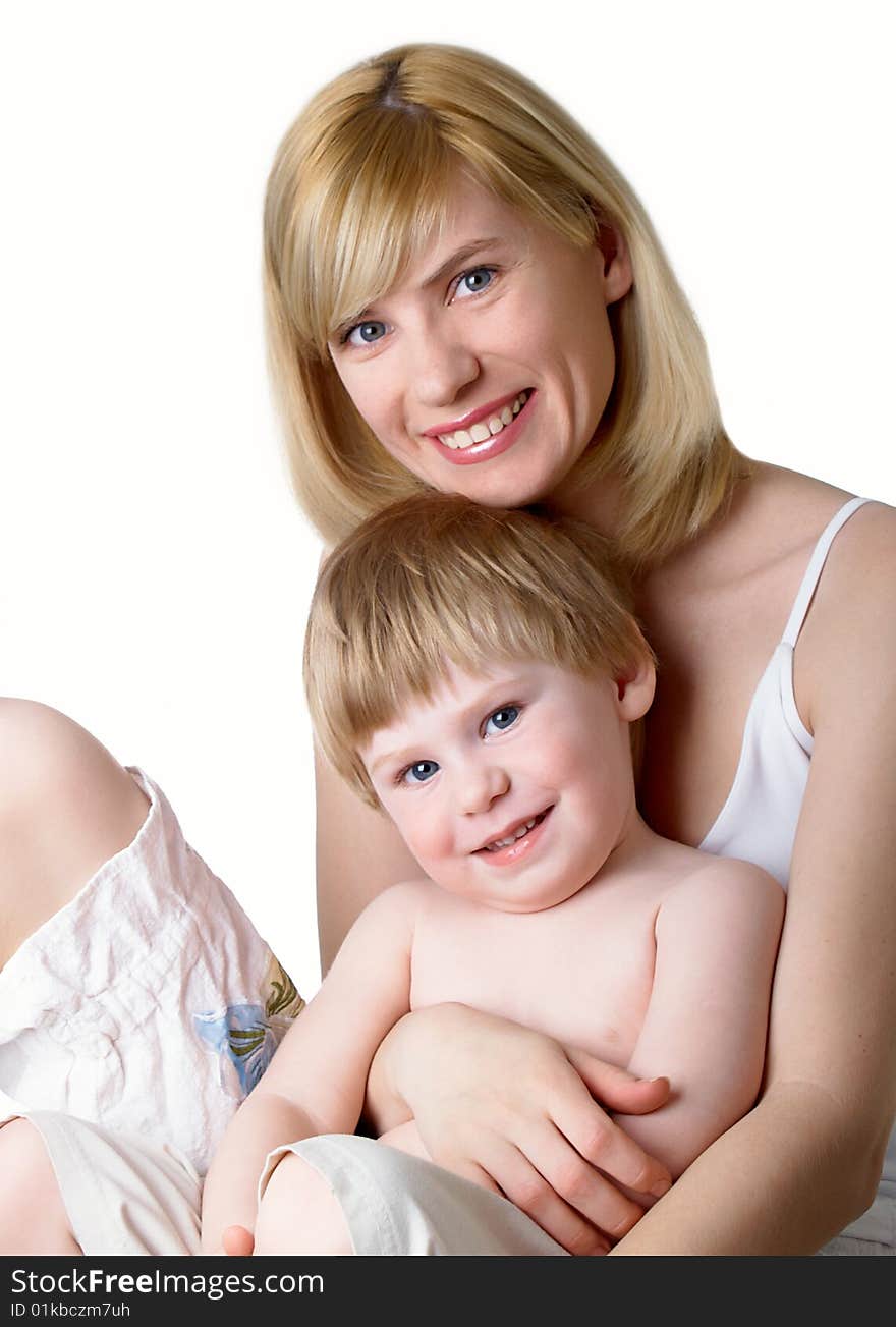 The little boy with mum on the isolated. The little boy with mum on the isolated