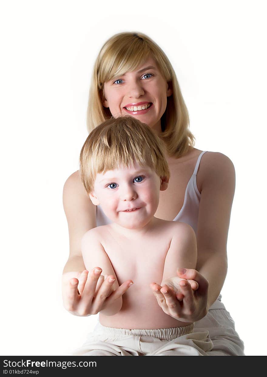 The little boy with mum on the isolated. The little boy with mum on the isolated