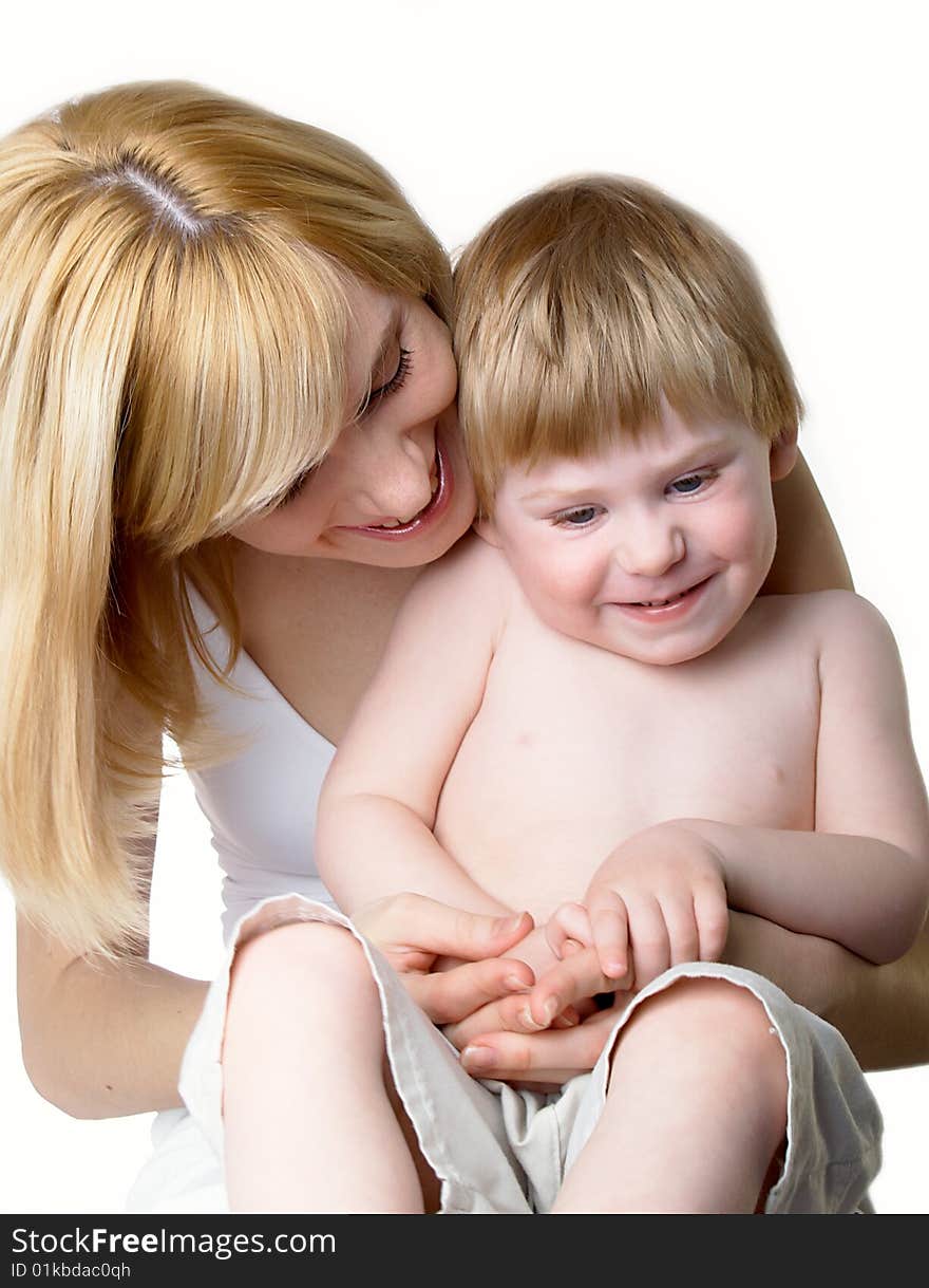 The little boy with mum on the isolated. The little boy with mum on the isolated