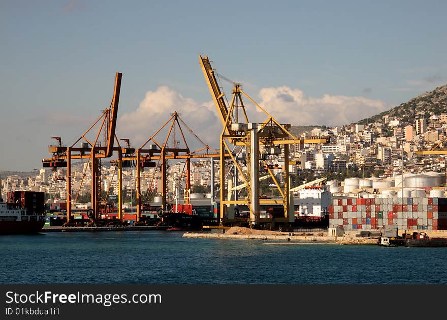 A ships in the harbour of pireaus waiting for the cargo. A ships in the harbour of pireaus waiting for the cargo