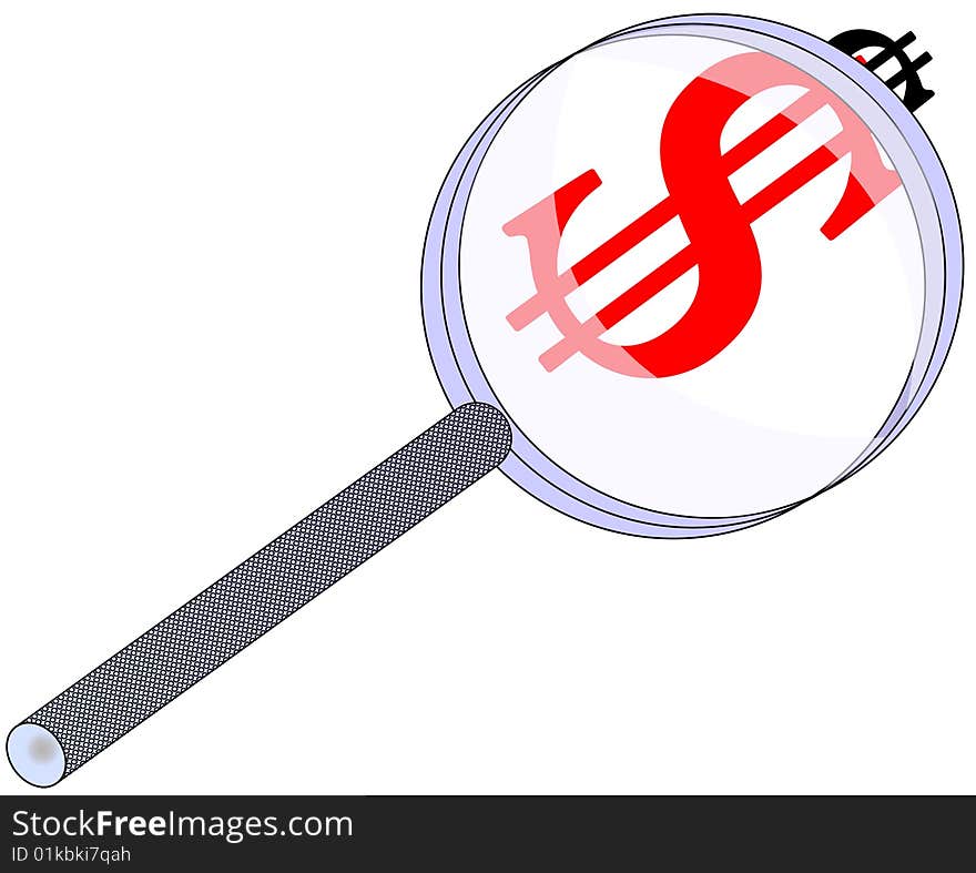 Magnifying Glass Showing Dollar Sign