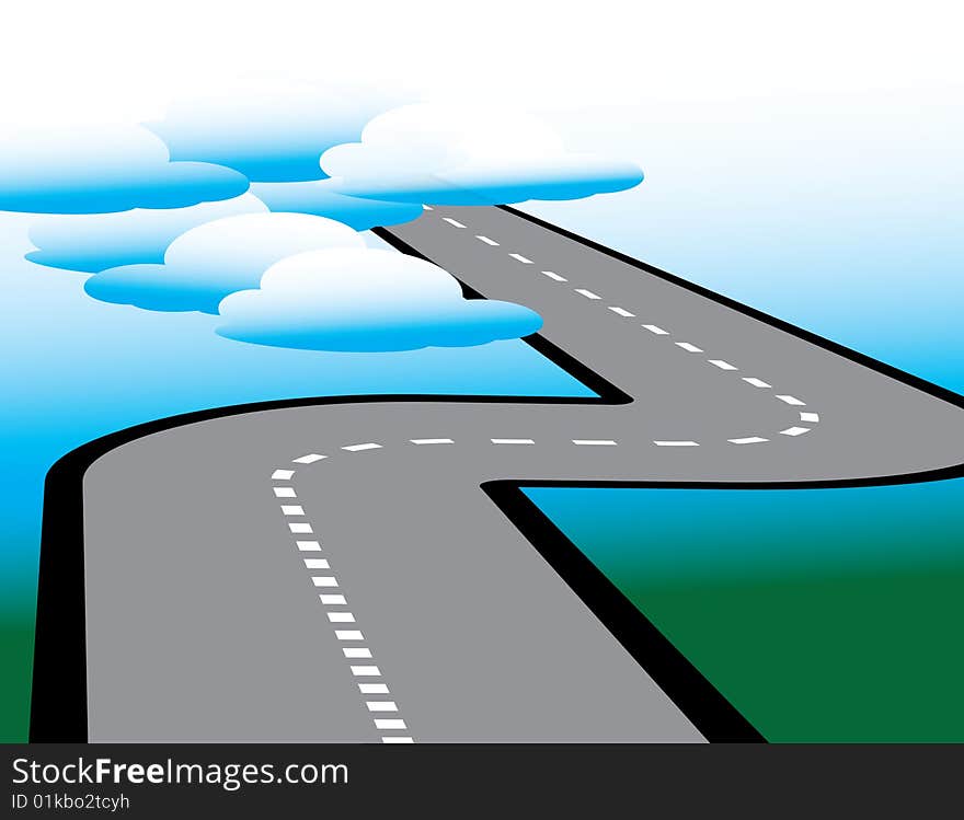 A highway in the sky is featured in an abstract background illustration. A highway in the sky is featured in an abstract background illustration.