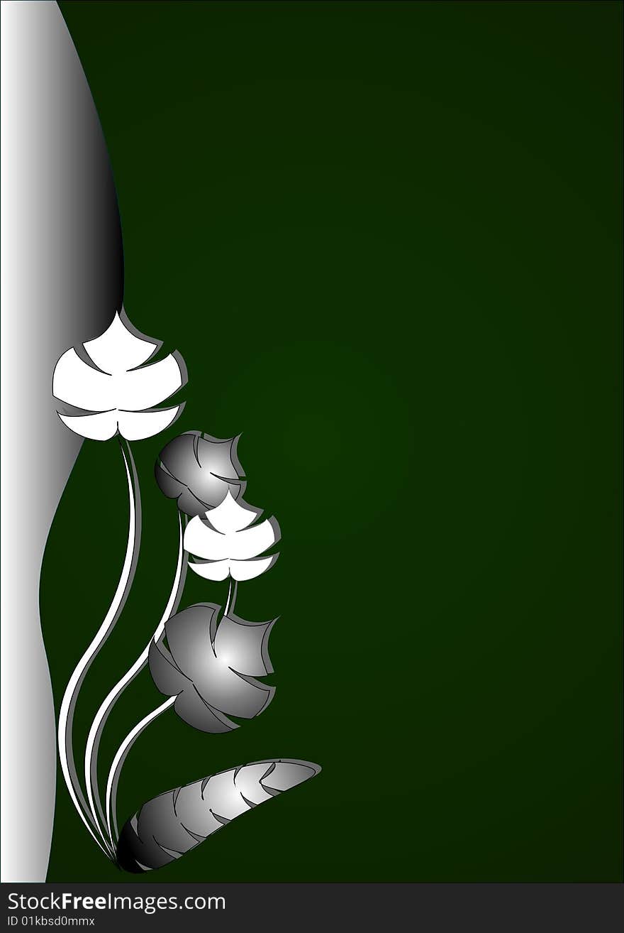 Abstract grey and white leaves on a dark green background. Abstract grey and white leaves on a dark green background