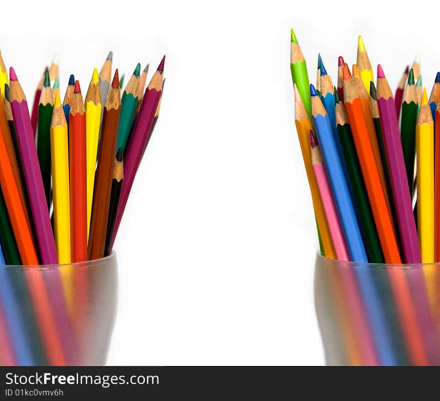 Assorted Colored Pencils in Two Glasses