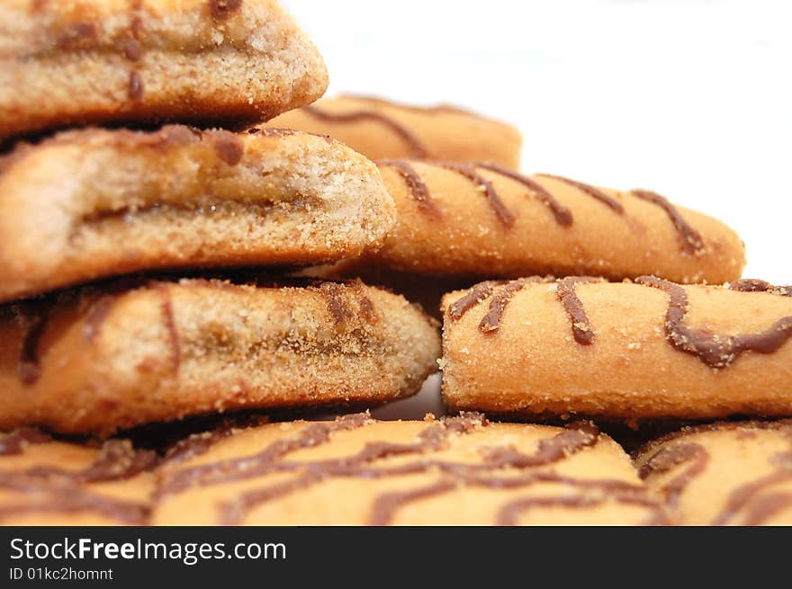 The front view on cookies on a white background. The front view on cookies on a white background