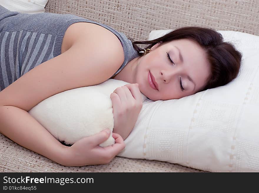 Calm woman sleeping on pillow. Calm woman sleeping on pillow