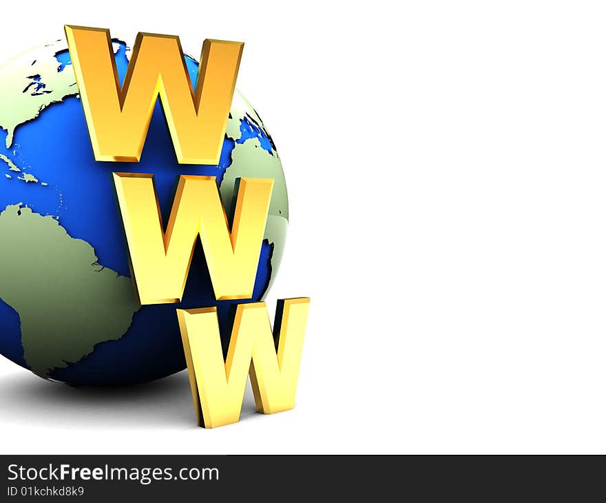 Abstract 3d illustration of earth globe and 'www' text, internet concept. Abstract 3d illustration of earth globe and 'www' text, internet concept