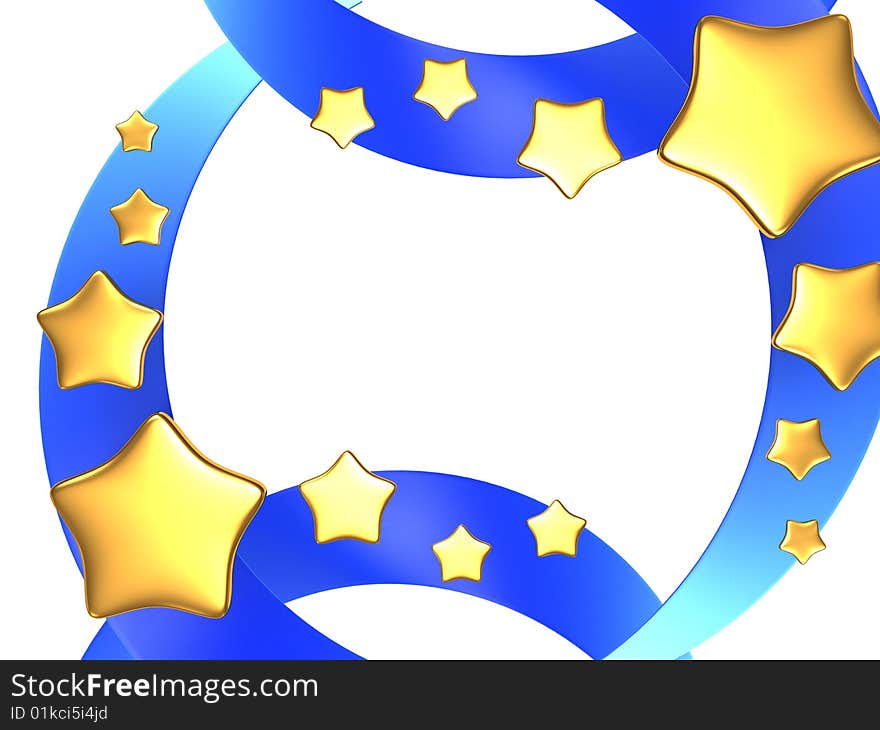 Abstract 3d illustration of frame with golden stars. Abstract 3d illustration of frame with golden stars