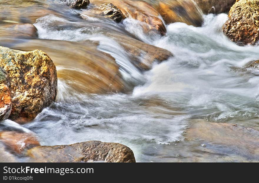 View of a river with some small waterfalls in High Dynamic Range.