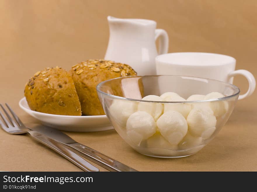 Bread and mozzarella close up