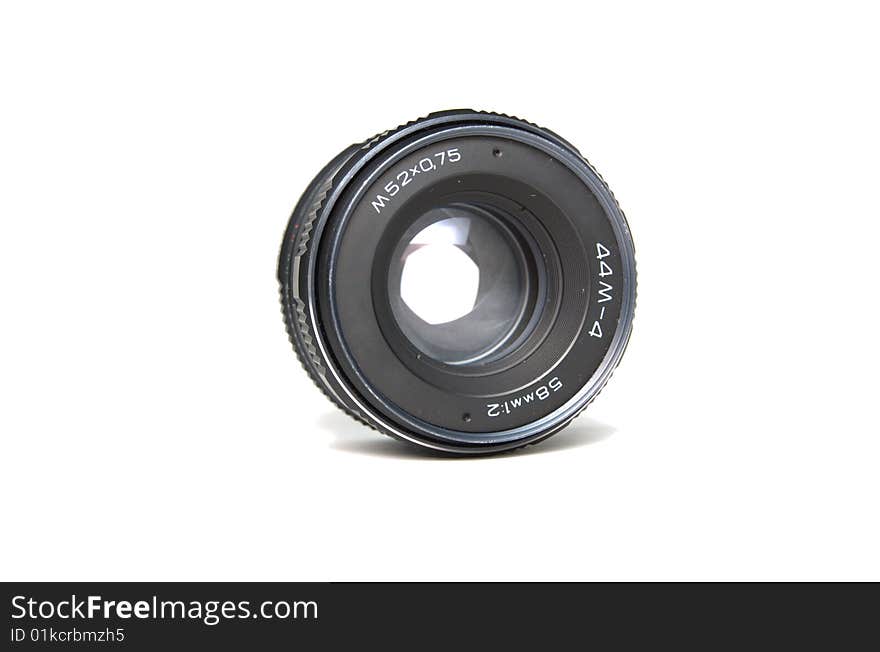 Old school lens isolated on white.