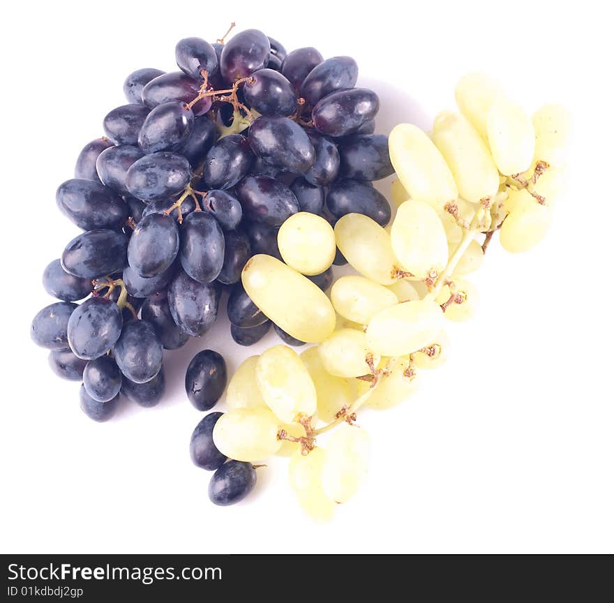 Black and green ripe grape isolated on white