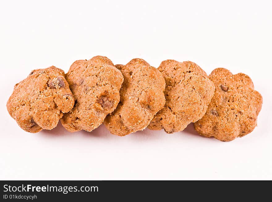 Crisp cookies on the white background