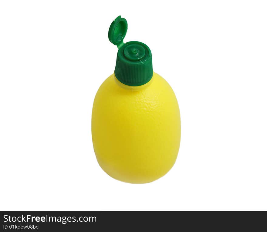 Bottle of lemon juice on white background, isolated