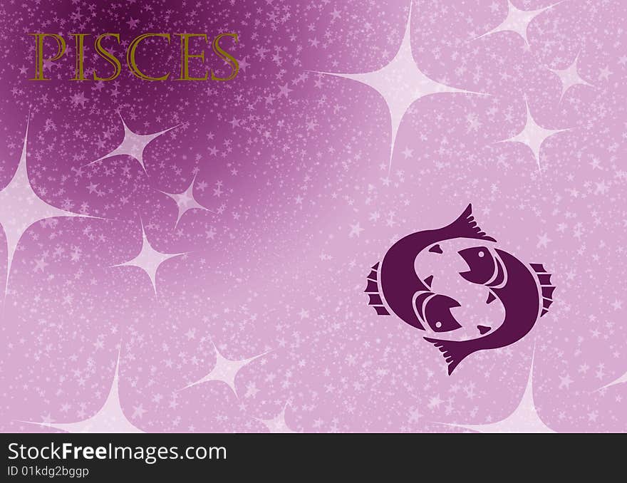 Zodiac sign of pisces in pink and white stars background. Zodiac sign of pisces in pink and white stars background