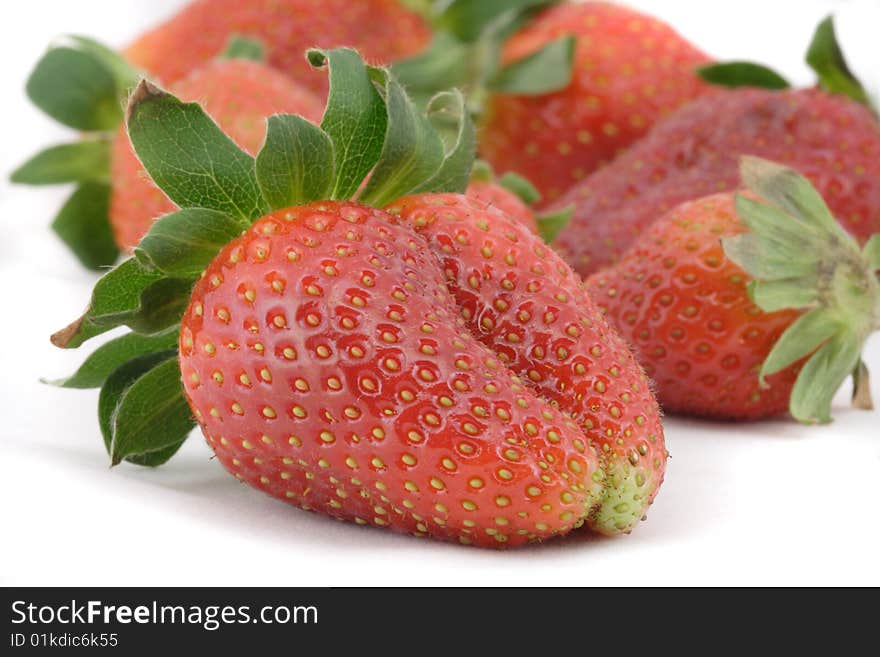 The close-up view of ripe strawberry.