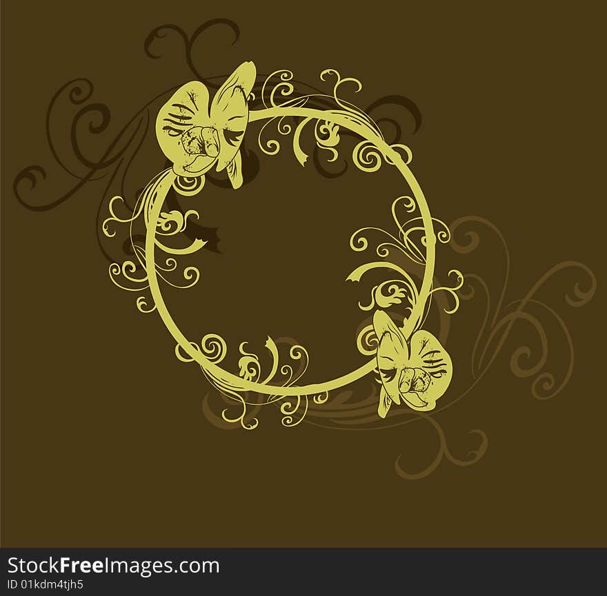 Illustration of a decorative frame with orchids. Illustration of a decorative frame with orchids