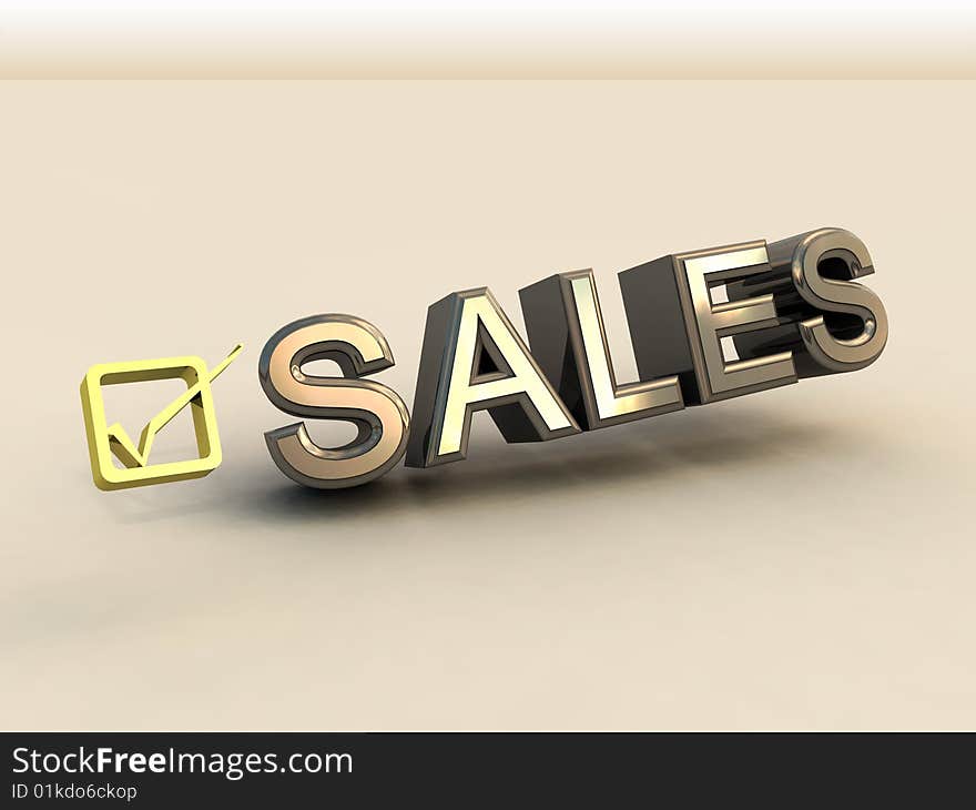 3D check box and sales text for design and presentation use. 3D check box and sales text for design and presentation use