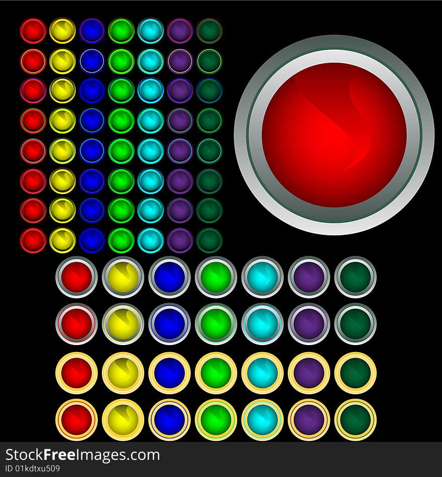 Set of multi-coloured buttons with boards. Vector. Without mesh.