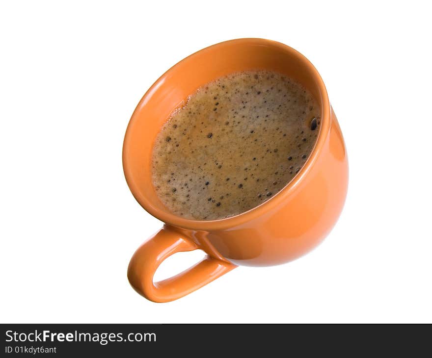 Noggin coffee with foam on white background.