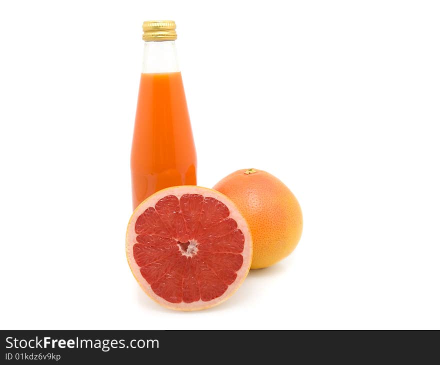 Grapefruit and orange juice on white background. Grapefruit and orange juice on white background.