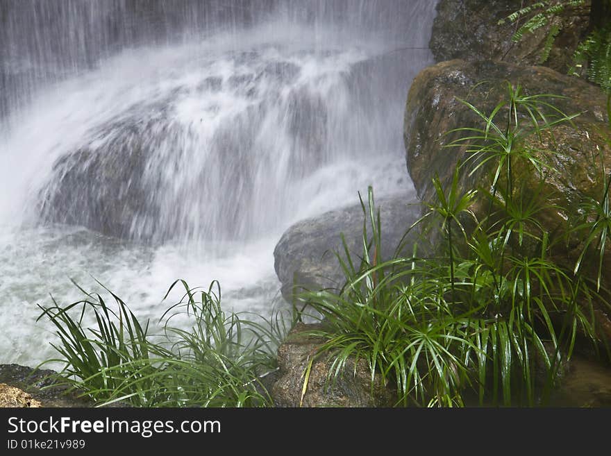 Small waterfall in south china botanical garden of guangzhou city