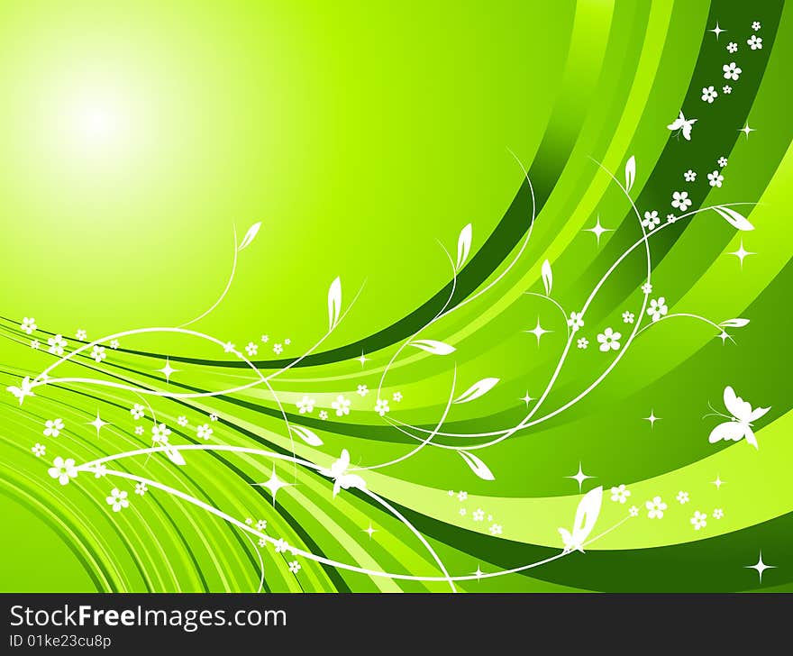 Fairy floral vector background with lines and butterflies. Fairy floral vector background with lines and butterflies