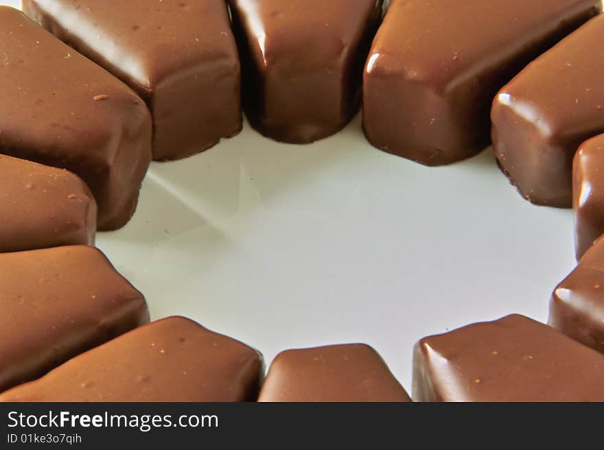 Small pieces of Chocolate Cake in a Circle