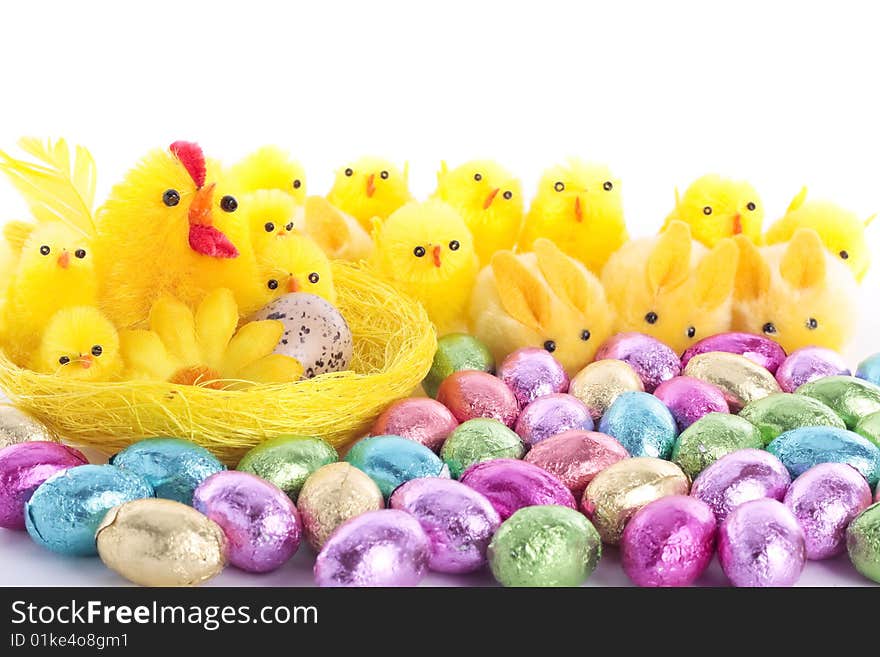 Easter chicks and bunnies background