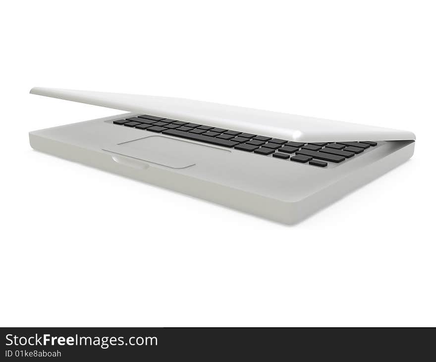 Isolated silver laptop on white background with white screen