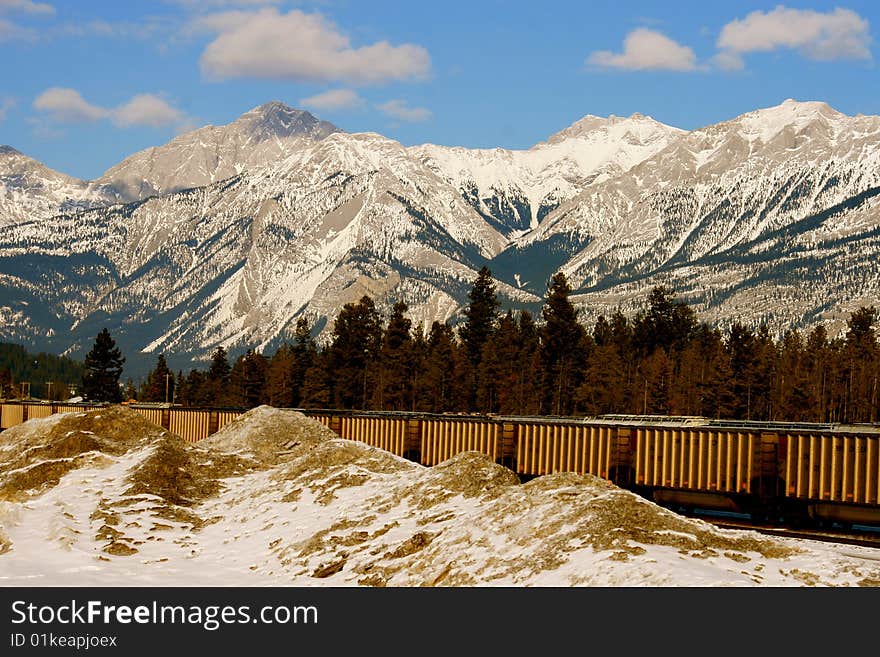 Train in rocky mountains, canada