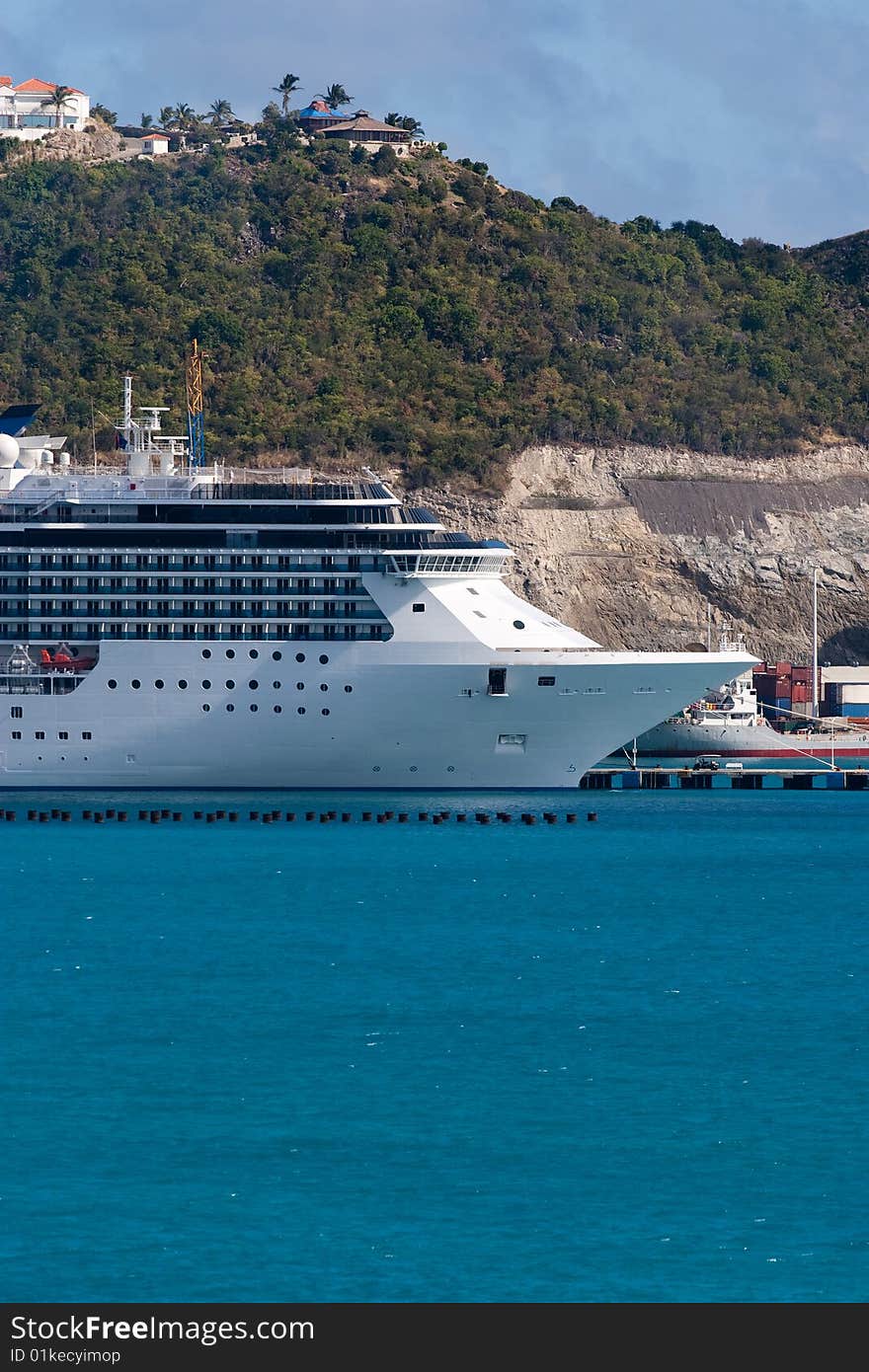 A Cruiseship on the dock at St Maarten. A Cruiseship on the dock at St Maarten