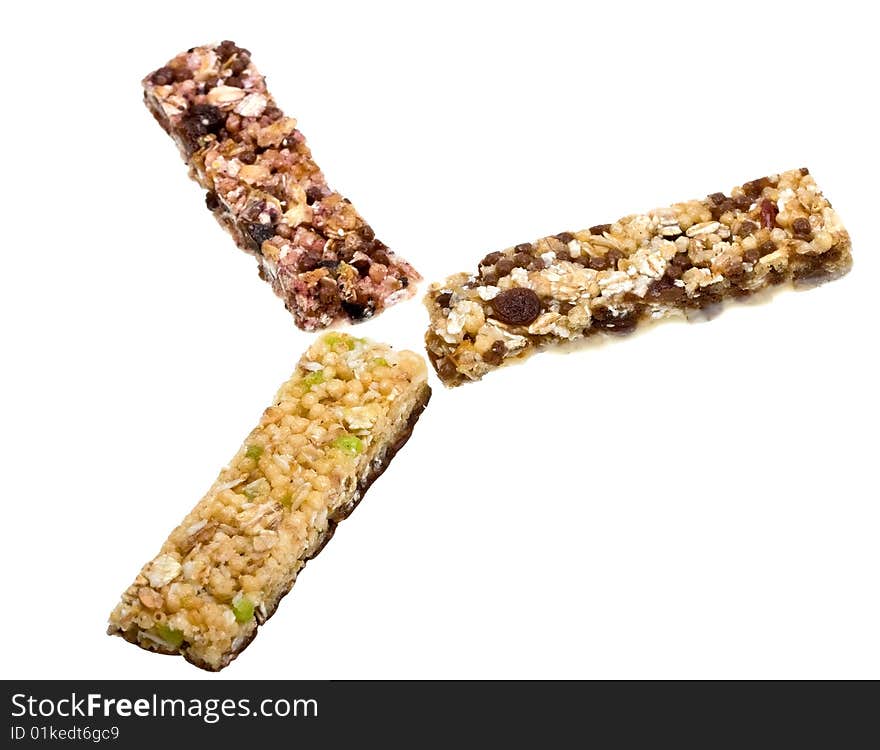 Close-up muesli stick isolated on white background