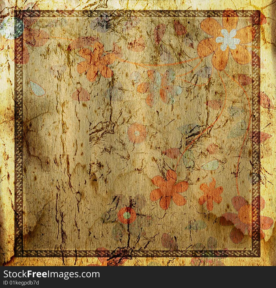 Abstract grunge background with stains, cracks, texture, floral and frame. Abstract grunge background with stains, cracks, texture, floral and frame