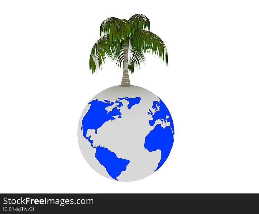 3d render of tree on earth. Isolated on white background.