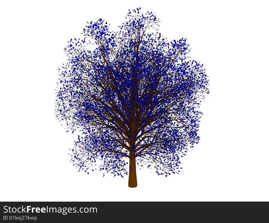 3d render of blue tree. Isolated on white background.