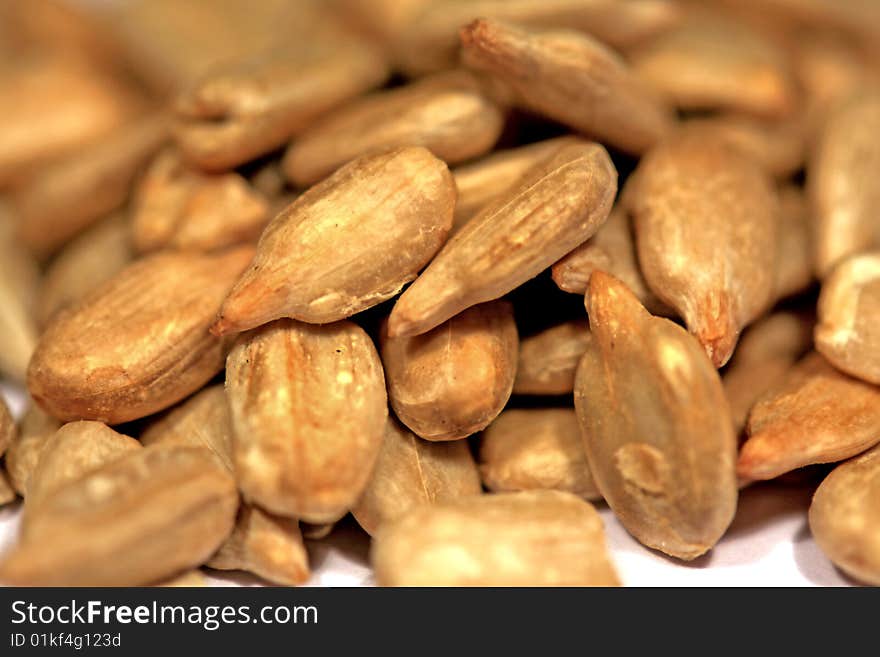 Sunflower seeds on white background.