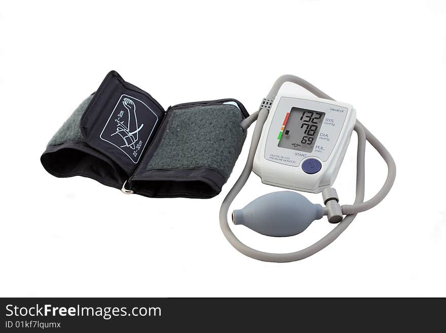 The monitor for measurement of arterial pressure on a white background. The monitor for measurement of arterial pressure on a white background