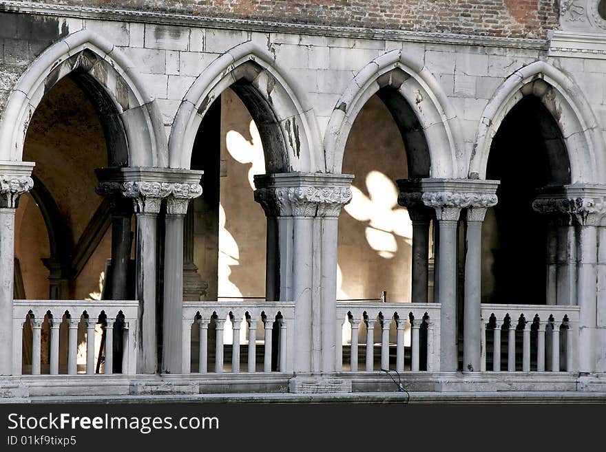 The columns of the palazzo in Venice near St. Mark's Square