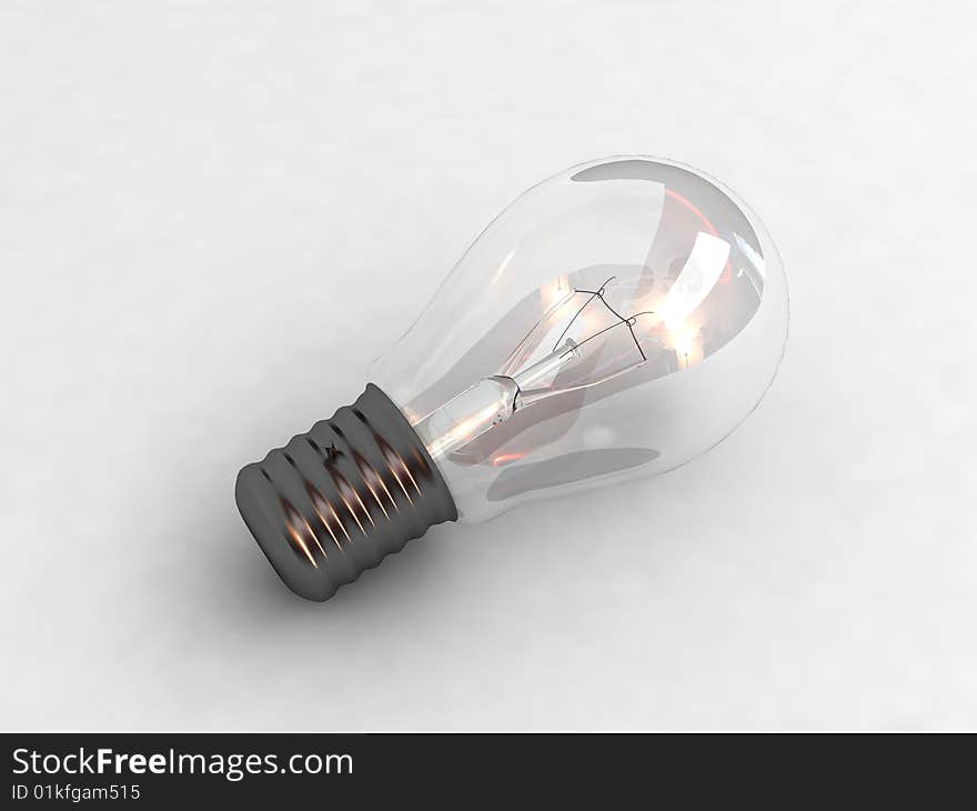 Three dimensional glass bulb on an isolated background. Three dimensional glass bulb on an isolated background