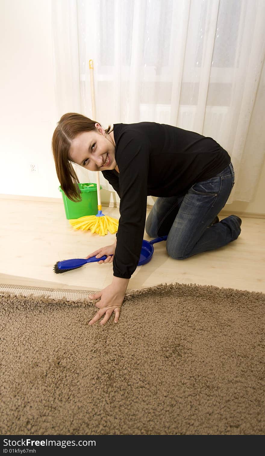 Woman cleaning house in gloves. Woman cleaning house in gloves