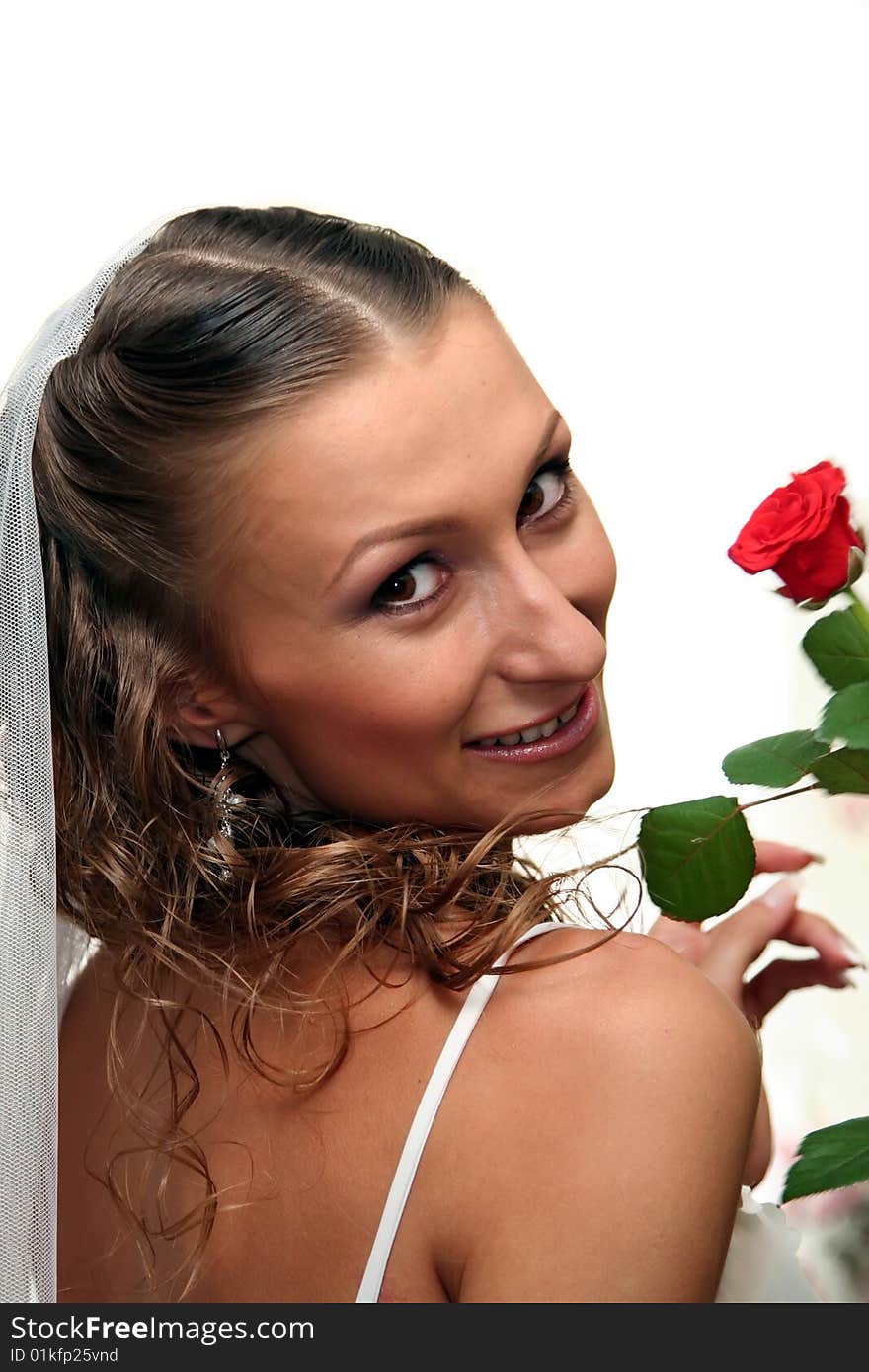 Young bride with red rose. Young bride with red rose