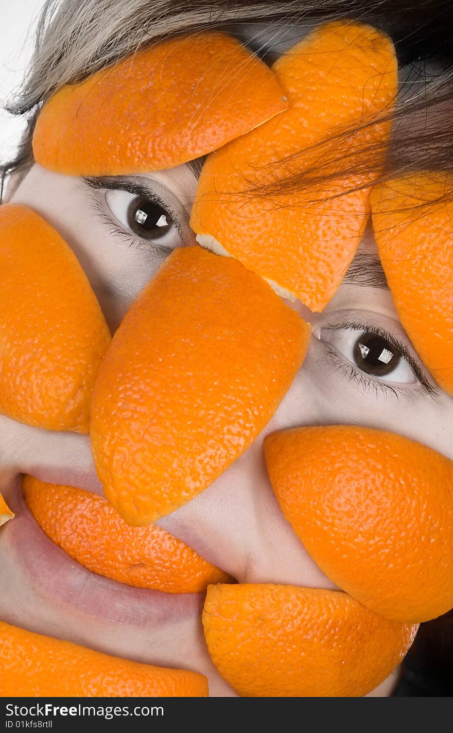 The sad clown. Close-up face with orange-peels