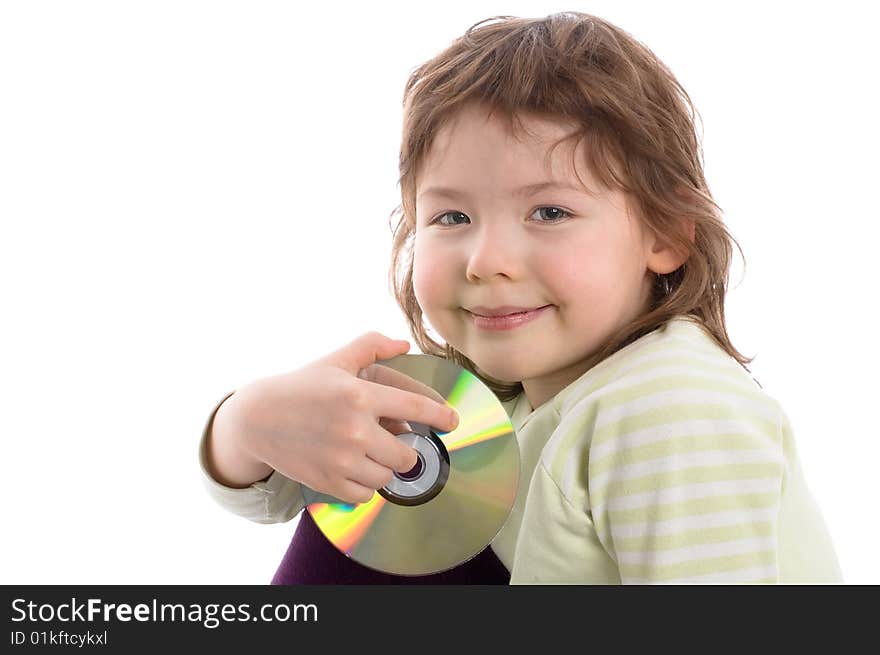 Little charming girl holding CD. Little charming girl holding CD