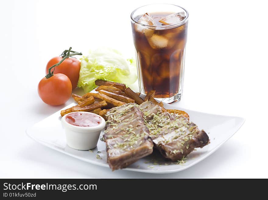 Fresh american ribs oregano bbq sausace isolated