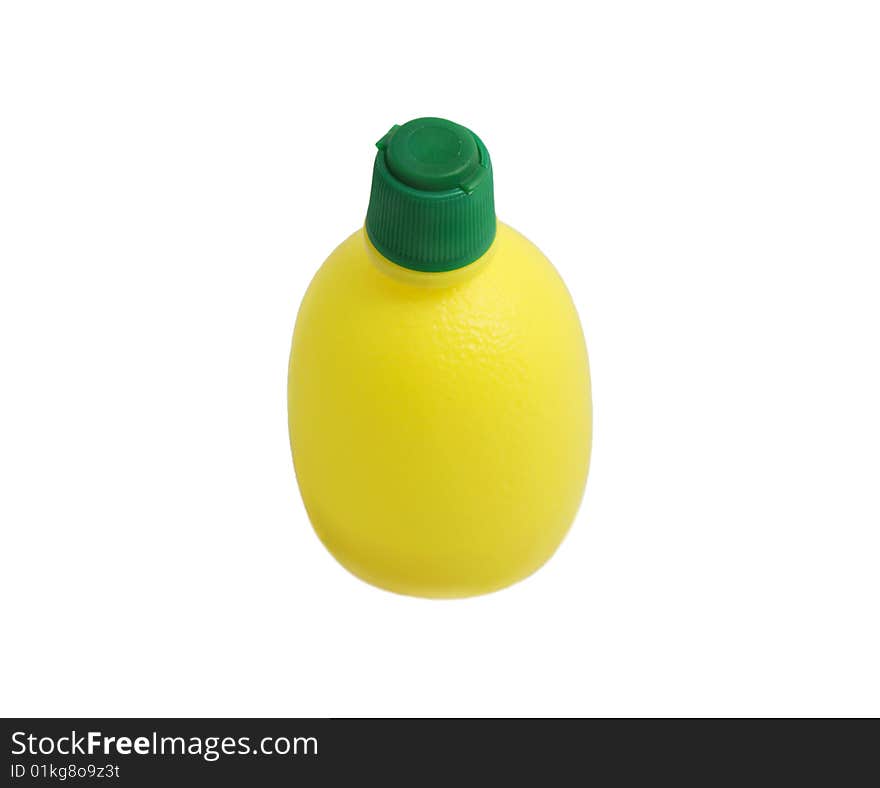 Bottle of lemon juice on white background, isolated